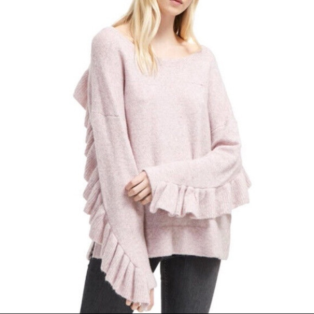 French Connection Emilde Knits Flare Sleeve Frill Pink Jumper Sweater S NWT $138